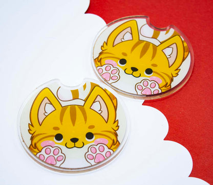 Cute Acrylic Furry Orange Cat Car Coasters