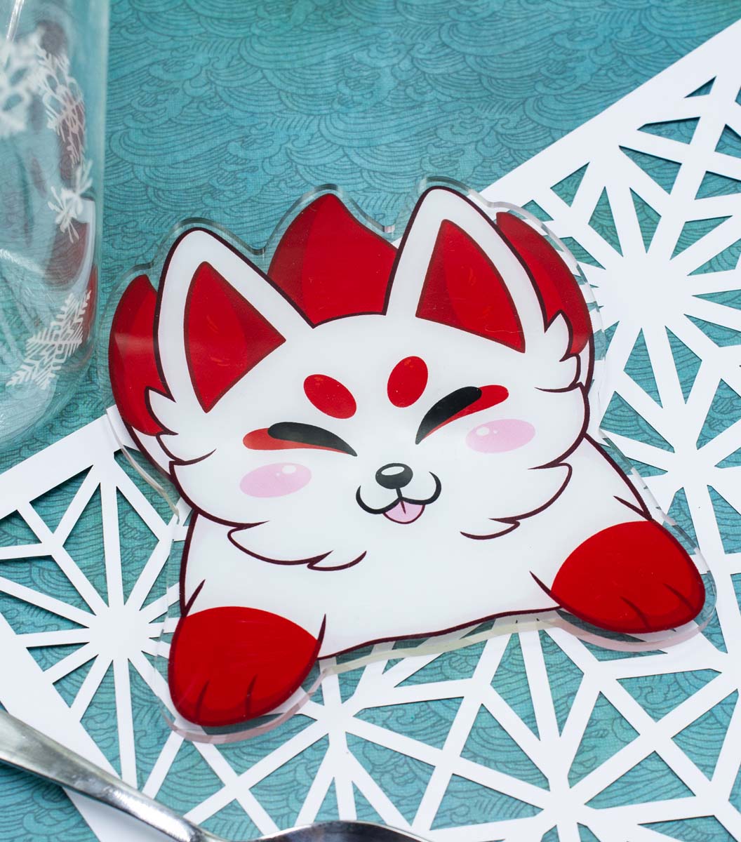 Cute Acrylic Kitsune Coaster