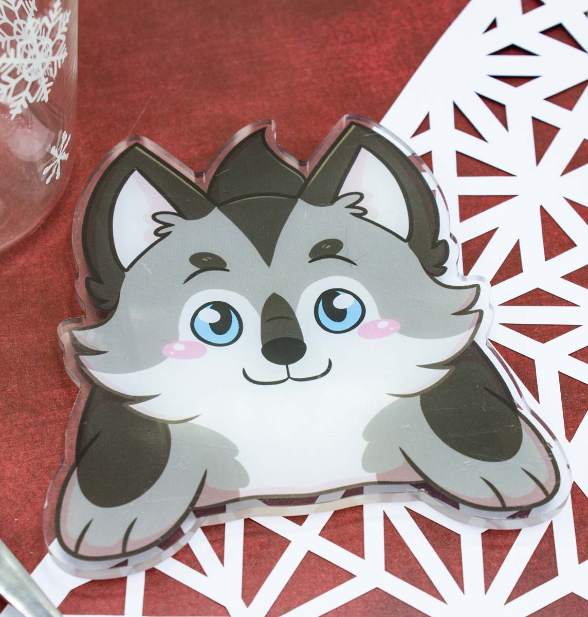 Cute Acrylic Gray Wolf Coaster