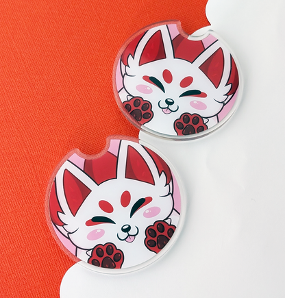 Cute Acrylic Furry Kitsune Car Coasters