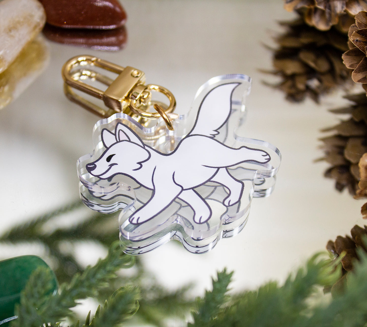 Steppy White Wolf Acrylic Keychain