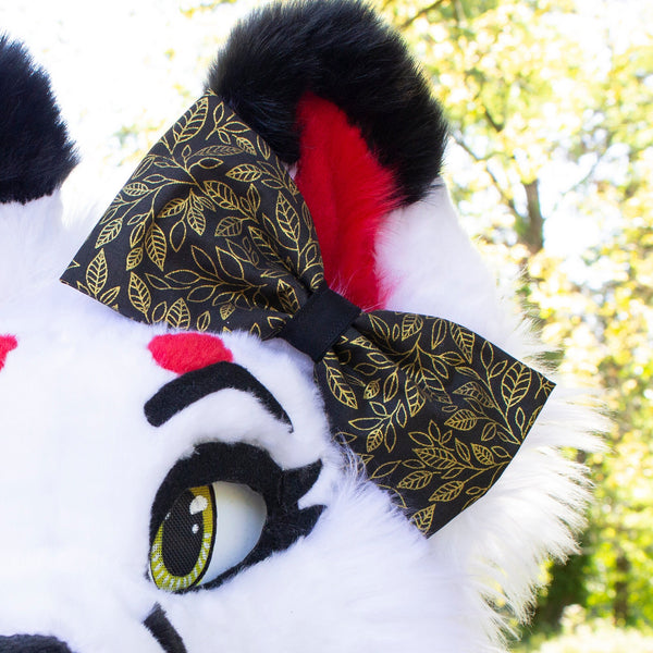 Large Black and Gold Leaf Clip-On Fursuit Hair Tail Bow